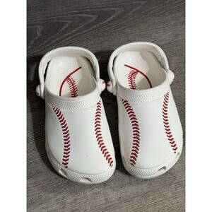 Crocs Classic Baseball Clog K White Red Kids Preschool Slip On Sandal Size 12